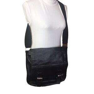 Fossil Brand black leather large satchel book bag